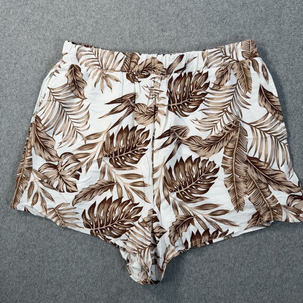 Better / Together Women's Large High Rise Brown Tropical Leaf Shorts Summer